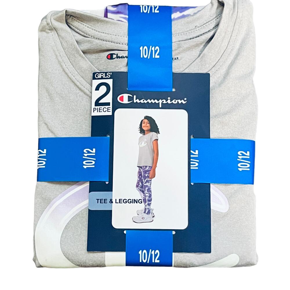 Champion Purple Gray Short Sleeve Tee Legging Set New